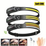 Ultra-bright LED Headlamp With Motion Sensor - USB Rechargeable For Camping Running Fishing & More - Durable Battery Powered LED