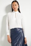 Ecru High Collar Woven Blouse