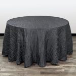 Your Chair Covers - 108 Inch Round Crinkle Taffeta Tablecloth - Black Crushed Shiny Dining Table Cloth For Wedding Party Birthda