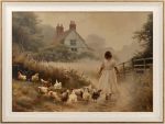 Astrdecor Framed Vintage Wall Art Farmhouse Decor Girl Chicken Farm Canvas Painting Farmhouse Wall Decor Vintage Rustic Artwork