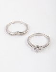 Silver Plated Glamorous V-stack Ring Set - M l