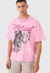 Oversized Official Skull Graphic T-Shirt - Pink