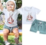 Crunch Crunch Love You A Bunch Bunny Top And Petrol Blue Shorts