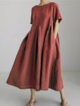 Crew Neck With Pocket Loose Dress Casual Short Sleeve Solid Simple Versatile Dress For Spring & Summer Women's Clothing