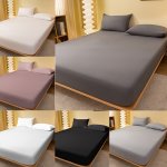 1PC Dark Grey Brushed Fitted Sheet Without Pillowcase Soft Comfortable Bedding Mattress Protector For Bedroom Guest Room With De