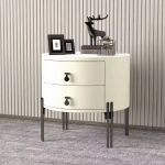Curved 2-DRAWER Nightstand With Metal Legs- White