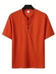 Trendy Design Solid Knit V-neck And Short Sleeve Henley Shirt Casual And Chic Summer Tops For Men's Daily And Casual Outerwear