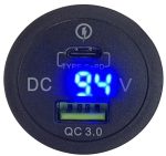 QC3 USB Charger With Volt Meter C-type Port