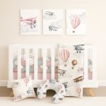 Airplane Cot Bedding Set Airplane And Balloon Pink Vintage