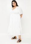 Plus Interest Check Wrap Dress - Milk