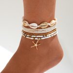 7-PIECE Set Boho Beach Anklets For Women Faux Pearl Shell And Starfish Charm Casual And Vacation Style Perfect For Date And Ever