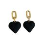 Bold Gold Link Chain Heart Drop Earrings - Black