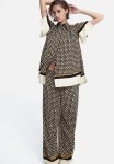 Twill Drawstring Trousers - Dark Beige Patterned