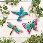 3-PIECE Colorful Outdoor Decorative Wall Art Set: Realistic Dragonfly Hummingbird And Butterfly Wall Decor - Suitable For Garden