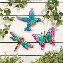 3-PIECE Colorful Outdoor Decorative Wall Art Set: Realistic Dragonfly Hummingbird And Butterfly Wall Decor - Suitable For Garden Fences And Walls