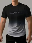 Gradient Color And Alphabet Print "whatever" Crew Neck And Short Sleeve T-Shirt Casual And Chic Tops For Men's Summer Leisurewea