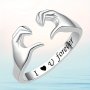 1PC Lettering Hand Heart Adjustable Ring "i Love You Forever/always With You" Lovely Ring For Boys And Girls Ideal Choice For Gifts