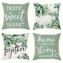 4PCS Contemporary Leaf Green & White Throw Pillow Covers - Soft Short Plush Zippered 45.72X45.72 Cm Cushion Cases For Sofa Bedroom Office - Hand