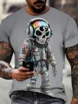 Men's Skeleton Print T-Shirt Casual Short Sleeve Crew Neck Tee Men's Clothing For Outdoor
