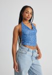 Kelly Mesh Cowl Neck Halter - Blue Leopard