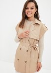 Belted Double Pocket Trench Coat Vest - Camel