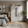 3 Door Wardrobe With Mirror And 2 Drawers In Light Grey