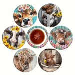 6PCS Cow Print Wooden Coaster Set - Perfect For Coffee Tea & Drinks - Ideal For Home & Restaurant Decor Great Holiday Gift