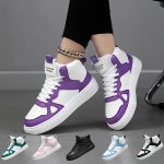 Women's Colorblock Casual Sneakers Lace Up Soft Sole Flat High-top Walking Shoes Round Toe Versatile Skate Shoes