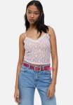 Sheer Lace Strappy Top - Pink