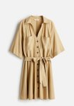 Tie-belt Shirt Dress - Beige