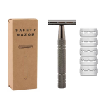 Premium Double Edge Safety Razor Plus Blades - Gun Metal Grey