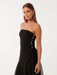 Bianca Button Side Strapless Top - L Black