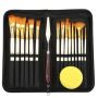 Artist Paint Brush Set With Canvas Case - 15 Brushes - Blue Handle