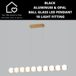 Goldair Gold Aluminum & Opal Ball Glass LED Pendant 10 Light Fitting