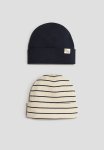 2-PACK Ribbed Beanies - Navy Blue & White