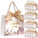 Kolldenn 40 Pcs Small Thank You Gift Bags 5.5 X 2.4 X 4.7 Thanksgiving Paper Pumpkin Bags With Bow Ribbon For Business Spring We