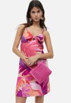 Linen-blend Dress - Cerise Leaf-patterned