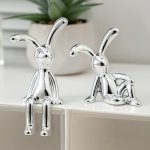 Modern Silver-plated Resin Rabbit Figurines Set Of 2 Fantasy Themed Decorative Collectibles For Living Room Bedroom And Various 