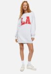 Oversized Printed Sweatshirt Dress - Light Grey Marl la