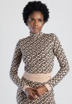 Sissy Boy Logo Crop Turtle Knit L sl Top - Stone & Black
