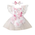Beautiful Soft Pink Rose Romper With Matching Headband