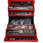 Red Multi-tool Set With Socket Wrenches Pliers Screwdrivers In Tool Box