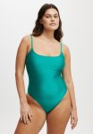 Cotton On Plus Thin Strap Low Scoop One Piece Cheeky - Deep Green Shimmer