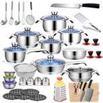 Smte Stainless Steel 7-LAYER Capsuled Bottom Cookware Set With Bread KNIFE-51PCS With Keychain