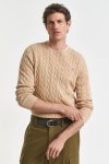 Mens Cotton Cable Crew Neck Sweater Khaki - Khaki 3XL