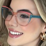 Large Cat Eye Clear Lens Glasses Color Block Fashion Decorative Glasses Cute Spectacles For Women