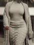 Knitted Elegant Two-piece Set Open Front Cardigan With Pockets & Turtleneck Sweater & High Waist Skirt Outfits Women's Clothing