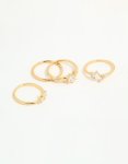Goldair Gold Plated Cubic Zirconia Leaf Marquise Rings 4-PACK - S m