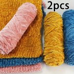 2PCS Thread Chenille Woolen Thick Thread Handmade Diy Crochet Golden Velvet Thick Woolen Thread Ice Strip Thread Stick Needle Wa