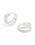 Silver Plated Cubic Zirconia Double Layered Hoop Earrings